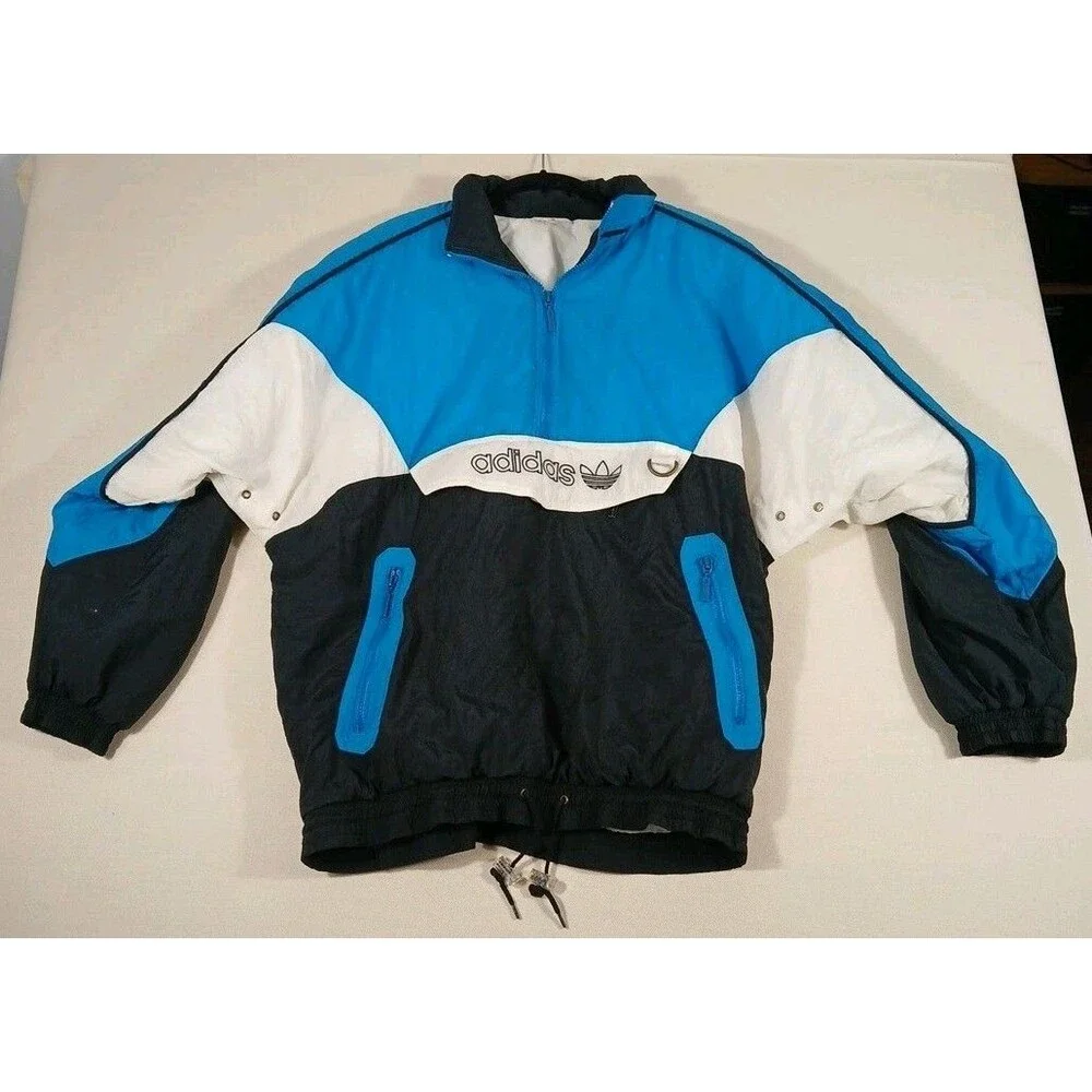 Vintage 90s Adidas Mens Medium Spell Out Pullover Hooded Puffer Anorak Jacket XL